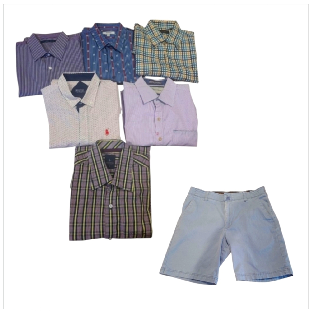Polo Ralph Lauren & Mixed Brands Men's Shirt Bundle Lot - Plaid & Striped L/XL